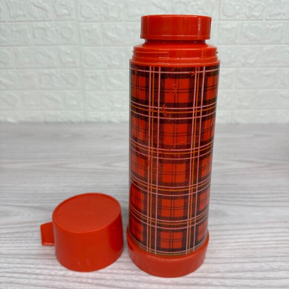Aladdins Plaid Thermos Vacuum Bottle Red Dishwasher Safe Leakproof 1Pint Vintage - Picture 6 of 10